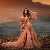 Mqtime Charming Maternity Dress for Photography Boho Tulle Sleeve Bride Pregnant Photoshoot Bathrobe Maternity Dresses Women Babyshower