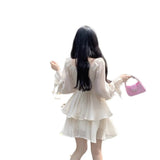 MQTIME  -  Summer plus Size Women's Dress Gentle Style Square Collar High Waist Pleated Mini Skirt Elegant Skirts Full Sleeve Other Sleeve