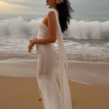 MQTIME  -  Sexy Sleeveless Hollow Out Sheath Long Dress Fashion Pleated Swing Romantic Dress Elegant Strapless Desire Style Gowns Dresses