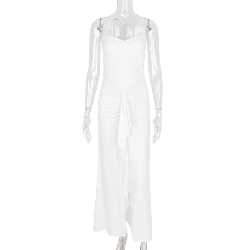 MQTIME  -  Halter Pleated Women's Prom Dress Backless Sleeveless Bandage Gown White Close Fitting Party Skirt Spicy New Arrival In Stock