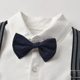 MQTIME  -  Baby Boy Formal Suit  Party Birthday Wedding Toddler Boys Outfit  Jumpsuit+Waistcoat+Beret+Bowtie+Suspender 0-3 Months