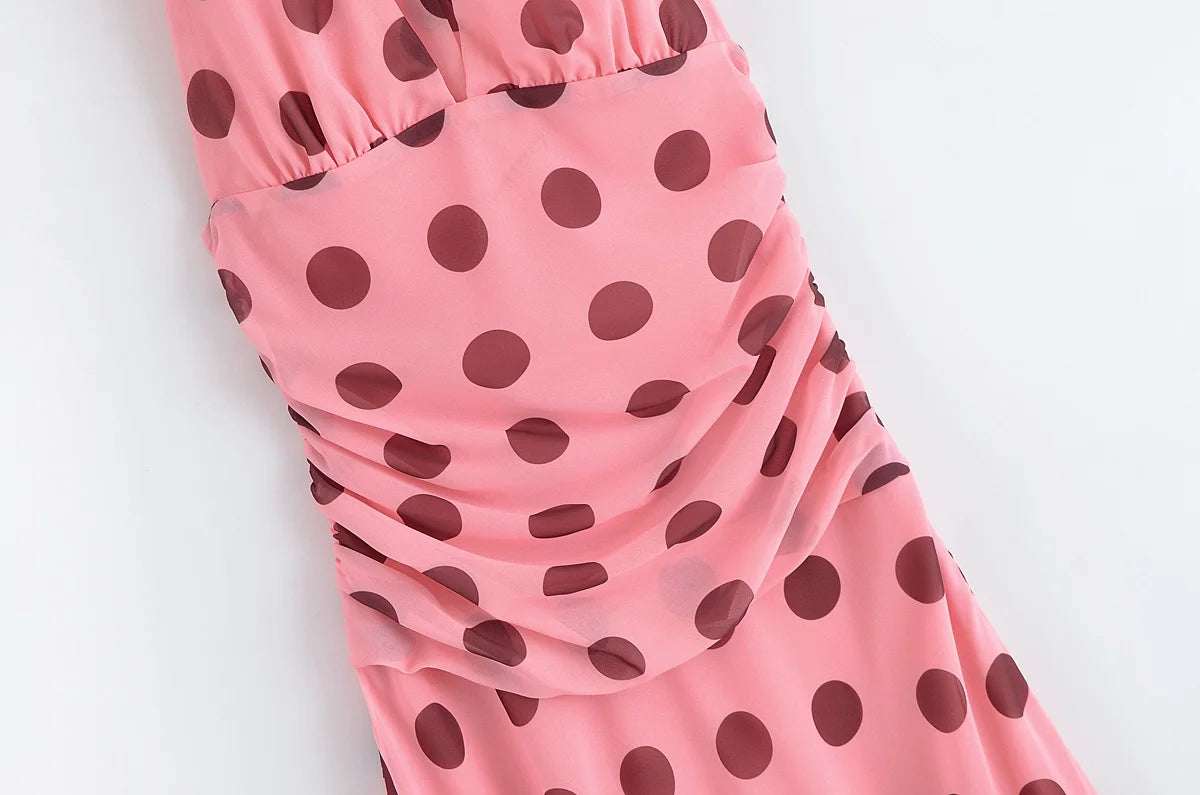 MQTIME  -  summer new women's casual fashion simple halter neck V-neck sleeveless backless polka dot long dress