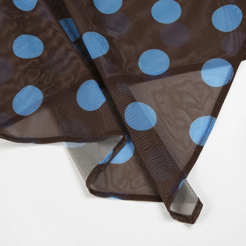 MQTIME  -  2025 Women Color Contrasting Dot Print Irregular Skirt Vacation Style Slimming Wrapped Hip Mesh Half Skirt All-match Outfit