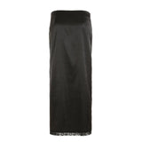 MQTIME  -  Sexy Black Lace Patchwork Maxi Skirts for Women Summer Party High Split Slim Fashion Empire Waist Dress with 3D Flower