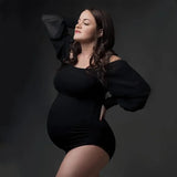 MQTIME  -  White Stretchy Pregnant Woman Jumpsuit Sexy Slash Neck Chiffon Sleeve Maternity Bodysuit For Photo Shooting Clothes
