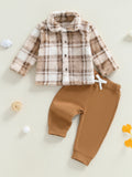 MQTIME  -  Infant Winter Clothes Set Warm Plaid Fleece Lapel Neck Button Down Long Sleeve Shirt and Pants Outfit for Baby Boy