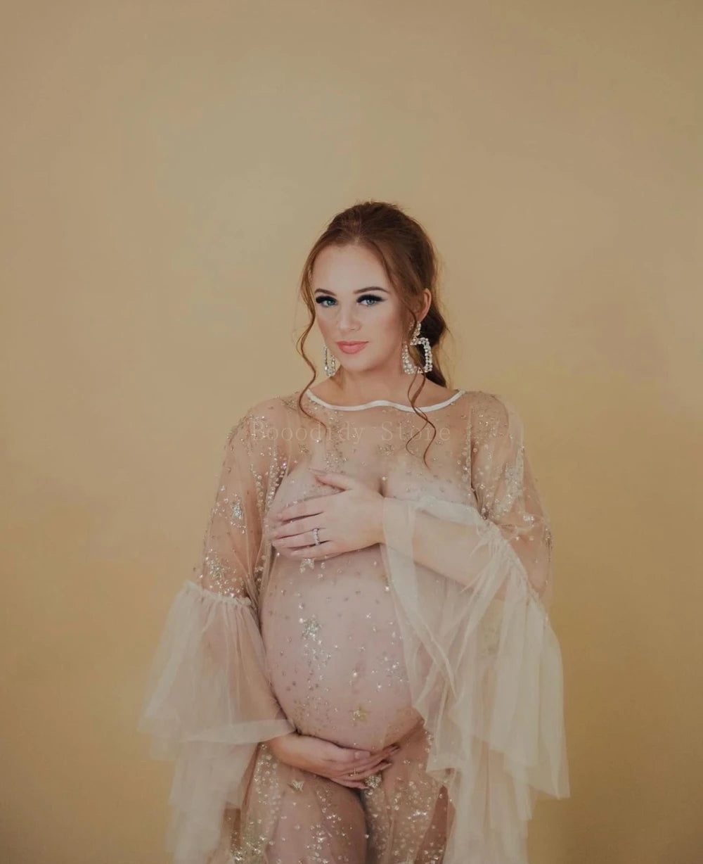 MQTIME  -   Maternity Photography Goddess Maternity Dress for Photo Shoot Sheer Bronze Sexy Pregnant Women Maternity Outfit Photography