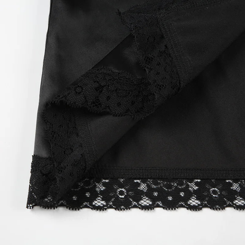 MQTIME  -  Sexy Black Lace Patchwork Maxi Skirts for Women Summer Party High Split Slim Fashion Empire Waist Dress with 3D Flower