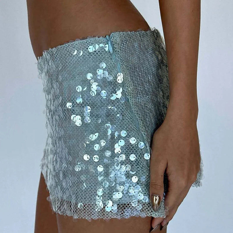 MQTIME  -  Women Sexy Temperament Wrap Hip Skirts New Autumn Elegant Hight Waist Short Skirt Spring Fashion Shiny Sequins Club Party Skirt
