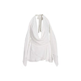 MQTIME  -  Summer Womens Sexy Solid Color Tie Up Hanging V-Neck Cold Shoulder Flare Long Sleeve Backless Short Mini Ruffle Dress