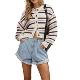 MQTIME  -  Stripe Baggy Cardigan Women Single Breasted Streetwear Long Sleeve Casual Tops Female Autumn Winter Loose Knitted Sweaters Women