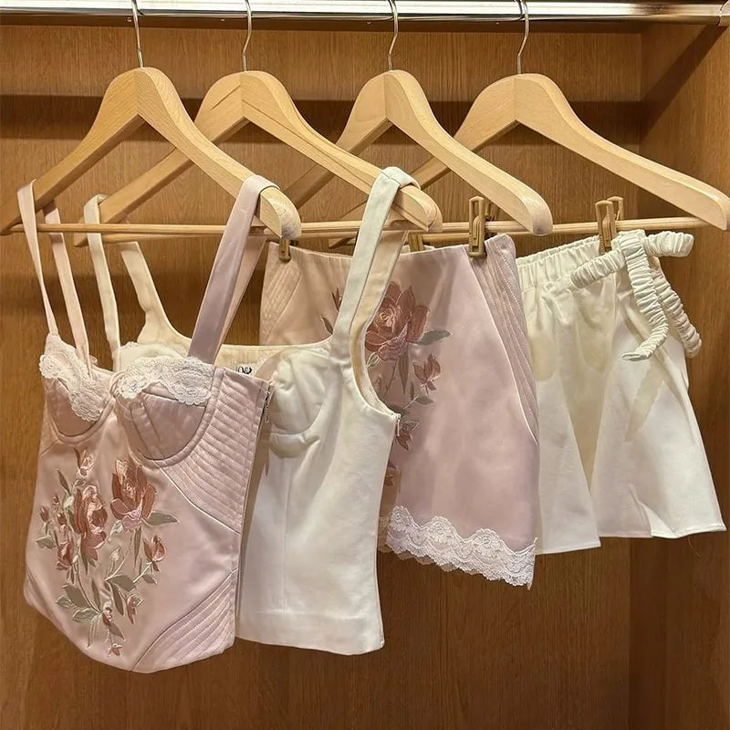 MQTIME  -   Sexy Flower Embroidery Tube Top Women Fashion Sleeveless Backless Lace Up Slim Sling Tops Female 2025 Summer Beach Lady Vest