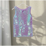 MQTIME  -   Fashion Sequined O-neck Vest Women Sexy Knitted Sleeveless Solid Slim Shinny Tops Female 2025 Casual Summer Party Top Lady