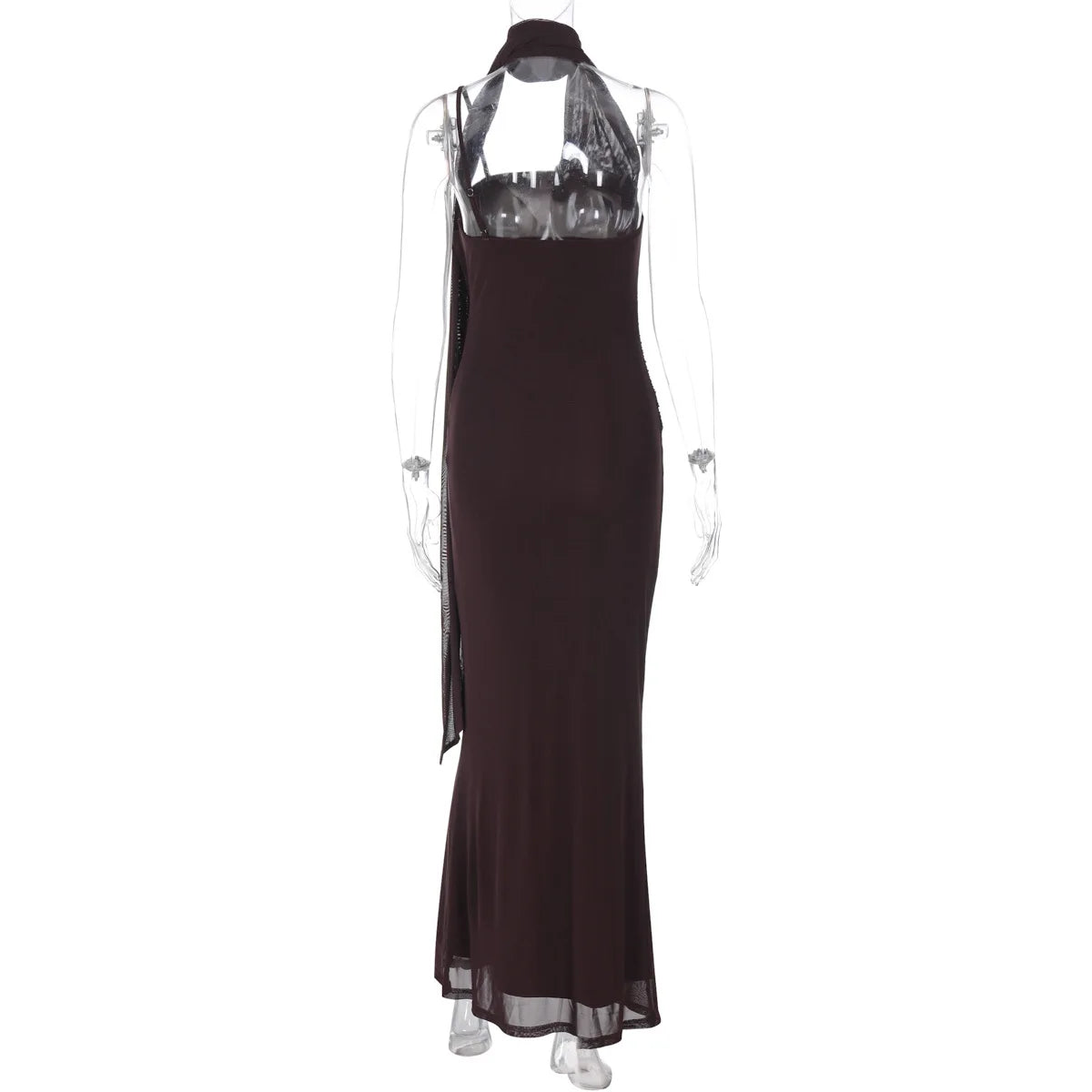 MQTIME  -  Women Gown Strapless Vestidos Brown Halter Off-shoulder Sexy Maxi Dress Sleeveless Backless Folds Club Party Long Dresses