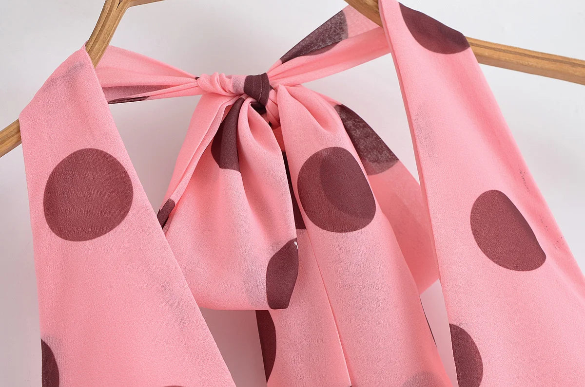 MQTIME  -  summer new women's casual fashion simple halter neck V-neck sleeveless backless polka dot long dress