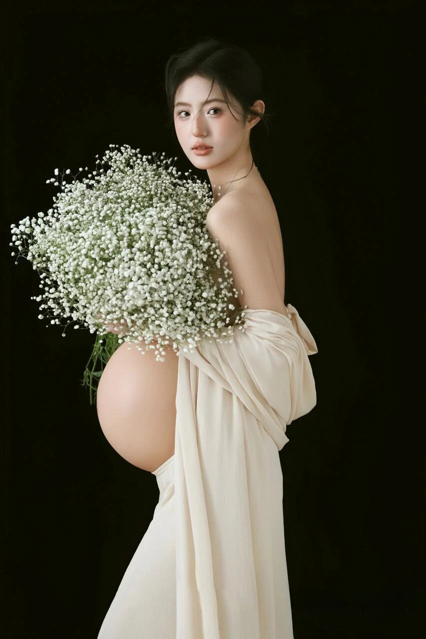MQTIME  -  Women Maternity Dresses for Studio Photoshoot Elegant Tube Top Skirt Cape 3pcs Set for Pregancy Lady Photography Clothes Costume