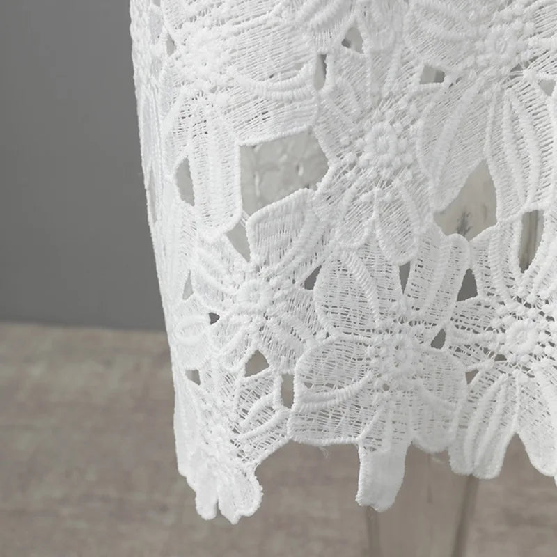 MQTIME  -  Water-Soluble Lace In Vogue Women's Skirt Suit Hollow Loose Top White Black Red Straight Long Party Skirt New Design In Stock