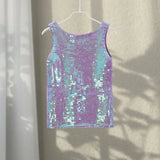 MQTIME  -   Fashion Sequined O-neck Vest Women Sexy Knitted Sleeveless Solid Slim Shinny Tops Female 2025 Casual Summer Party Top Lady