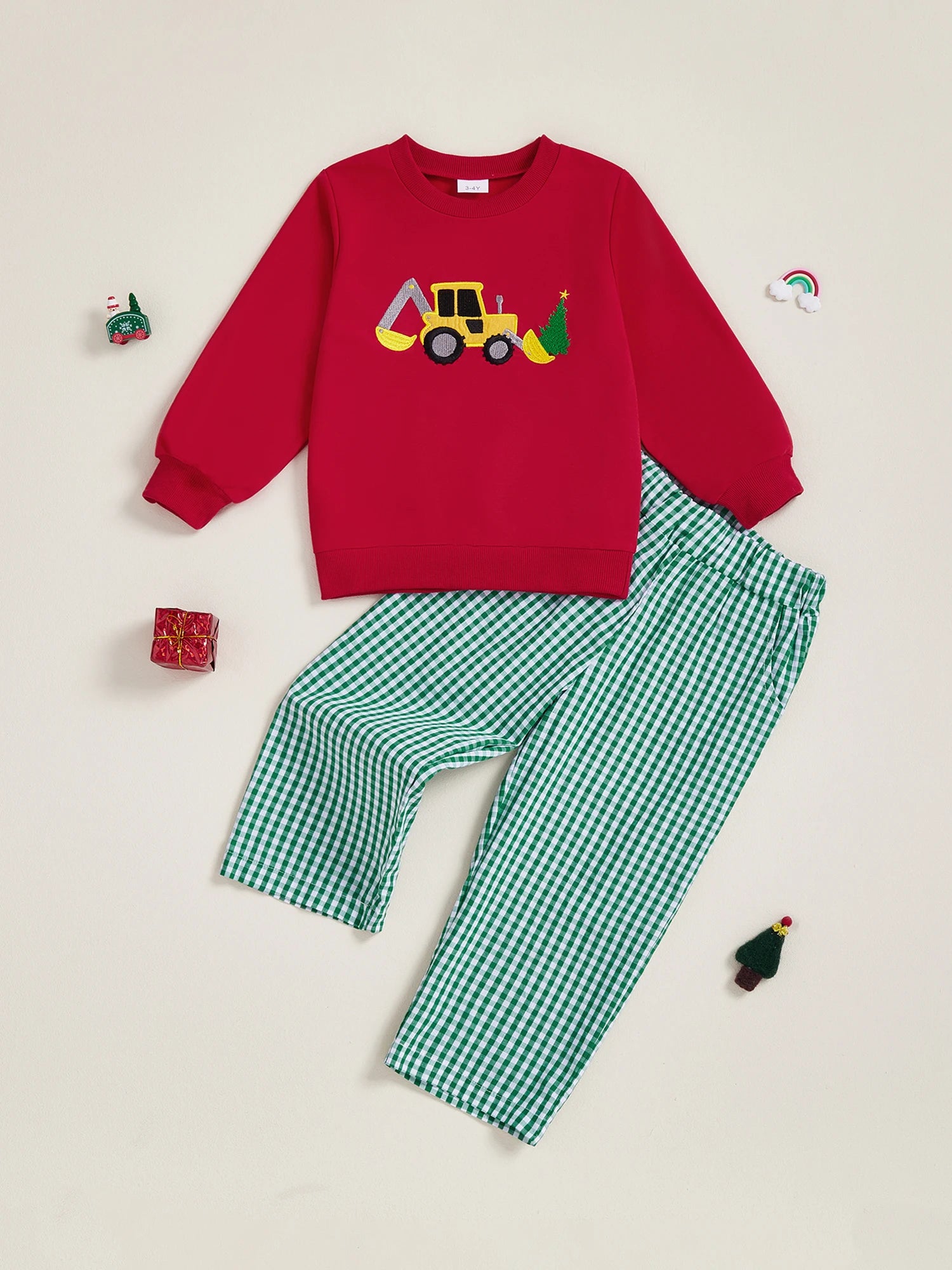 MQTIME  -  Toddler Holiday Ensemble Dinosaur Print Sweater Corduroy Pants Set with Adjustable Waistband and Ribbed Cuffs