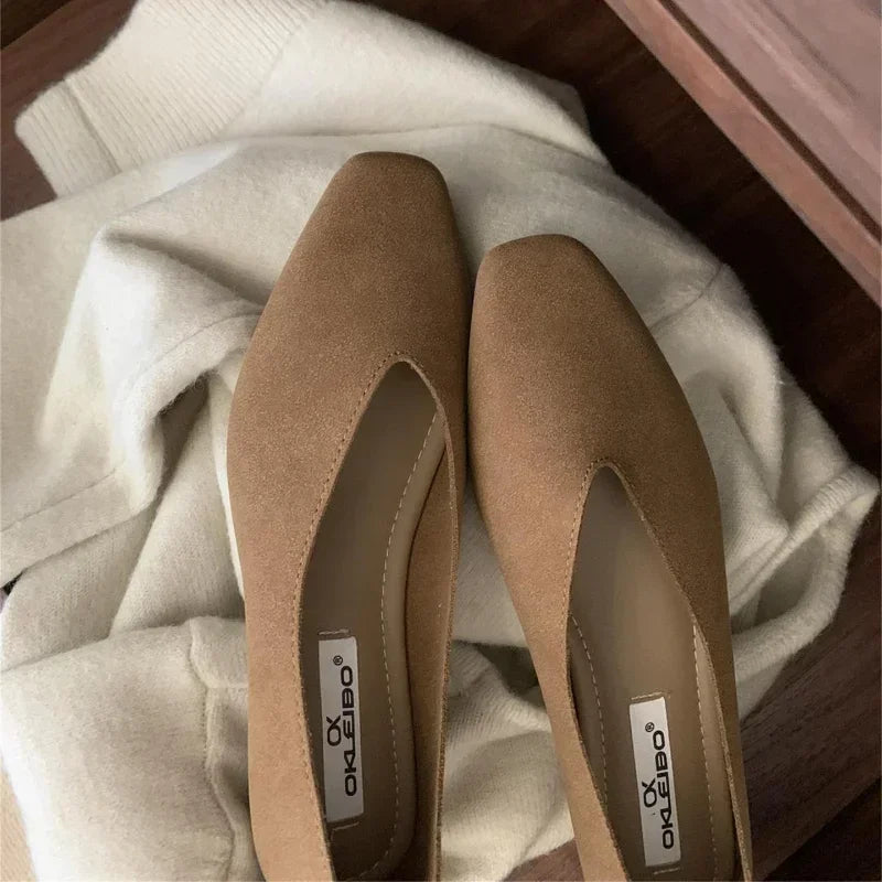 MQTIME  -  Autumn Women Flat Shoes Square Head Shallow Slip on Ladies Casual Ballet Shoes Soft Leather Elegant Ballet Mary Jane Shoes