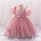 MQTIME  -  Baby and Girl's New Sticker Bubble Sleeve Bow Sweet and Cute Fashionable Mesh Princess Dress Christmas Wedding Flower Girl Dress