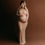 MQTIME  -   Maternity Dress Photoshoot sexy diamond Mesh See-Through Summer Dresses Pregnancy Round Neck Baby Shower Clothes Shooting Gown