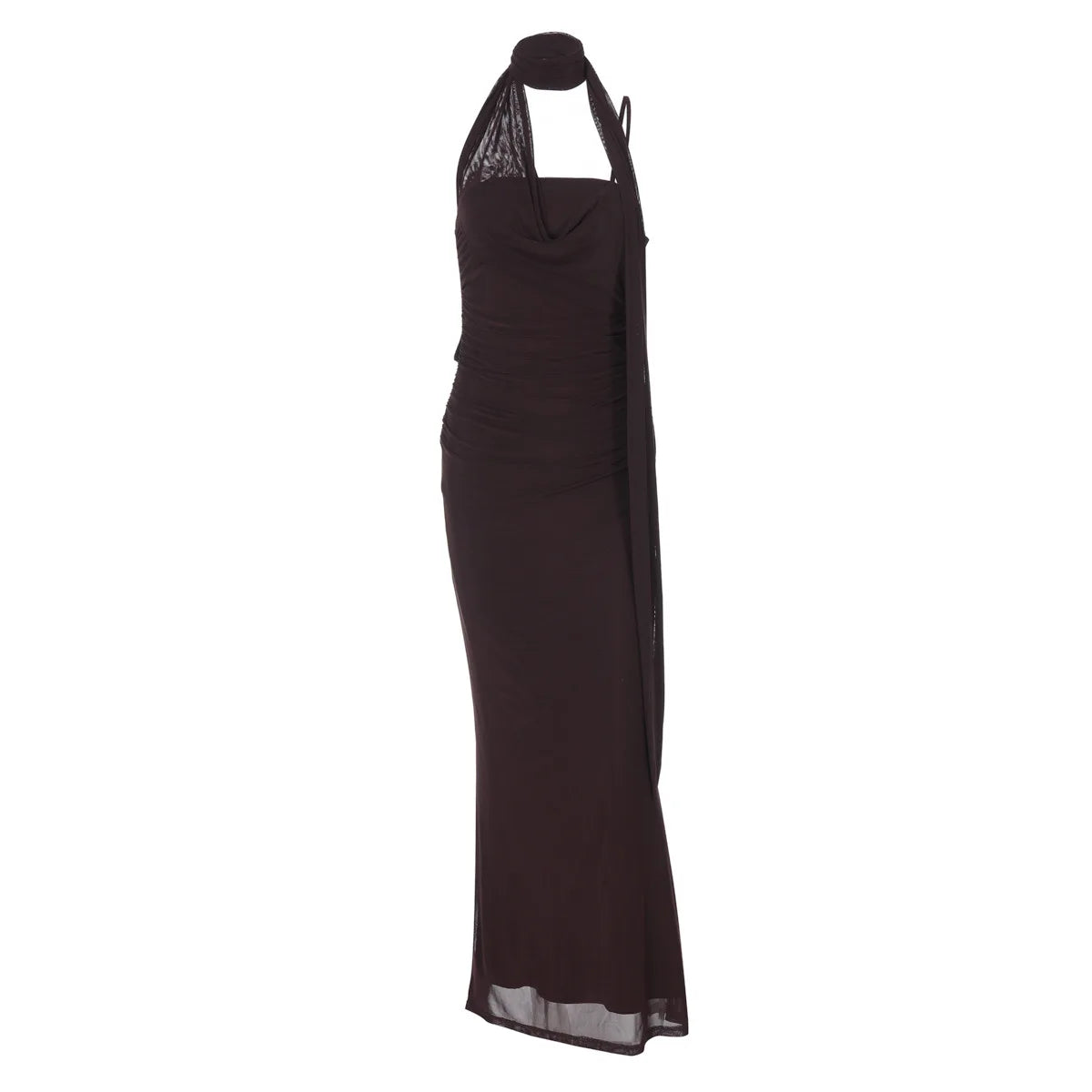 MQTIME  -  Women Gown Strapless Vestidos Brown Halter Off-shoulder Sexy Maxi Dress Sleeveless Backless Folds Club Party Long Dresses