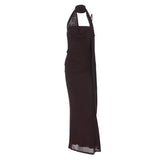 MQTIME  -  Women Gown Strapless Vestidos Brown Halter Off-shoulder Sexy Maxi Dress Sleeveless Backless Folds Club Party Long Dresses
