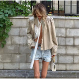 MQTIME  -   Fashion Stand Women's Trench Coat Long Sleeve Single-breasted Lady Bomber Jacket Spring Autumn New High Street Outerwears