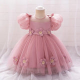 MQTIME  -  Baby and Girl's New Sticker Bubble Sleeve Bow Sweet and Cute Fashionable Mesh Princess Dress Christmas Wedding Flower Girl Dress