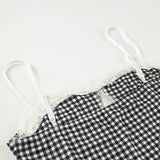 MQTIME  -  New Plaid Lace Flare Pants Sets Patchwork Elegant Women Casual Two Piece Suit Streetwear Sweet Tank Top Autumn Slim Fit Set