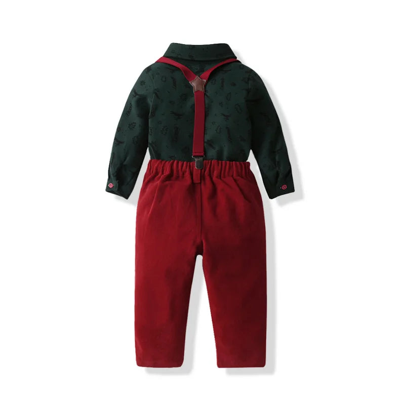 MQTIME  -  Christmas Toddler Kids Boys Gentleman Clothing Sets Long Sleeve Cartoon Bowtie Casual Shirts+Suspenders Pants Outfit