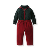 MQTIME  -  Christmas Toddler Kids Boys Gentleman Clothing Sets Long Sleeve Cartoon Bowtie Casual Shirts+Suspenders Pants Outfit