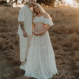 MQTIME  -   Maternity Dress Photoshoot Hollow Lace Elegant Pregnancy Gown for Baby Shower Pregnancy Photos Elastic Waist Two-Piece