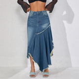 MQTIME  -  Irregular Splicing Women's Dress, Asymmetrical Hem, European and American Large Skirt, Denim A-line Skirt