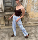 MQTIME  -  Womens Casual Cleanfit Striped Pants Elastic Low Waist Striped/Plaid Loose Aesthetic Trousers Streetwear with Pockets