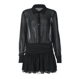 MQTIME  -  New Fashionable Polo Collar Patchwork Dot Mini Dress For Women Patchwork See-Through Elegant Party Dress Women's Autumn Dress