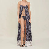 MQTIME  -  Sexy Off Shoulder Sling Tops with Pant Suit Women's Elegant Sleeveless Lace-Up Hollow 2Pc Sets Fashion Polka Dot Print Outfits