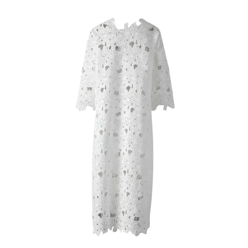 MQTIME  -  Water-Soluble Lace In Vogue Women's Skirt Suit Hollow Loose Top White Black Red Straight Long Party Skirt New Design In Stock