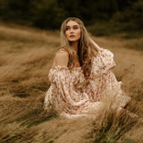 MQTIME  -  Sweet Maternity Dress Floral Chiffon One Shoulder Dress Elegant Pregnancy Dress Photoshoot Photography Dress For Women