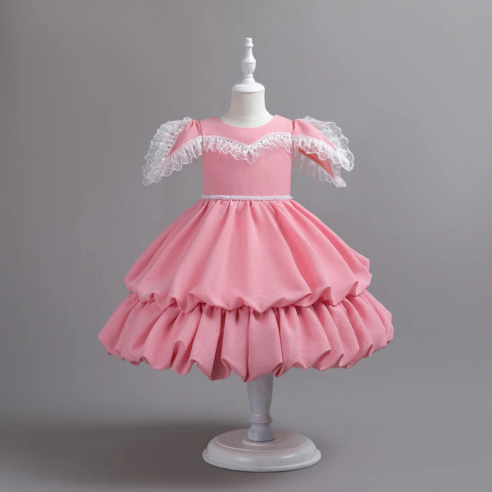 MQTIME  -  Luxury Christmas Baby Dresses Ruffle Sleeve Layers Clothes Child Girl Pink Girls Summer Wedding Dresses For Party 2-10 Years