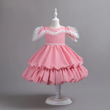 MQTIME  -  Luxury Christmas Baby Dresses Ruffle Sleeve Layers Clothes Child Girl Pink Girls Summer Wedding Dresses For Party 2-10 Years