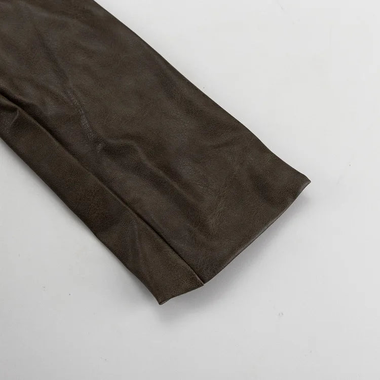 MQTIME  -  Retro Fashion PU Leather Skirt Set Women's Design Sense Cutout Long Sleeve Top Luxury Sense Two-piece Set