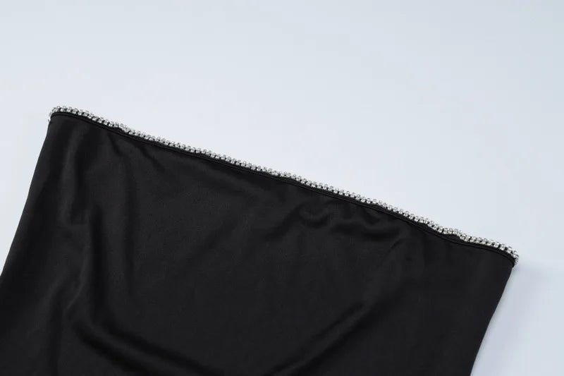 MQTIME  -  Tassel Strapless Women's Prom Dress High Split Backless Party Gown Black Middle Waist Sleeveless Evening Dress Spicy Girl Newest