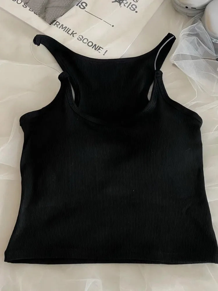 MQTIME  -  Invisible Strap Tank Top For Women Knit Ribbed Sleeveless Basic T-Shirt Cropped Corset Bustier Tops With Open Shoulder