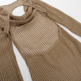 MQTIME  -  V Neck Backless Beach Mini Dress For Women Knitted Fishnet See Through  Long Sleeve Club Sexy Elastic Casual Party Vestidos