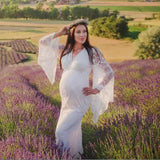MQTIME  -  Pregnancy Flared Sleeves Lace Embroider Maternity Dress Photography Props Clothes Photo shoot Maxi Gown Pregnant Women Dresses
