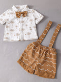 MQTIME  -  Adorable Baby Boy Summer Ensemble with Palm Tree Patterned Shirt Bowtie Elastic Waist Shorts and Suspenders - 2 Piece Set