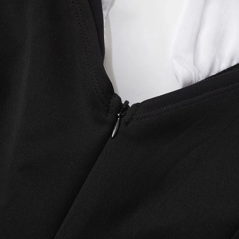 MQTIME  -  Black and White Patchwork Halterneck Mini Dress Elegant Outfits Button Up A Line Dresses Summer Y2k Woman New