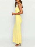 MQTIME  -  Women Summer Elegant Sleeveless V Neck Backless Hole Cutout Solid Color Long Evening Party Wedding Mermaid Long Dress